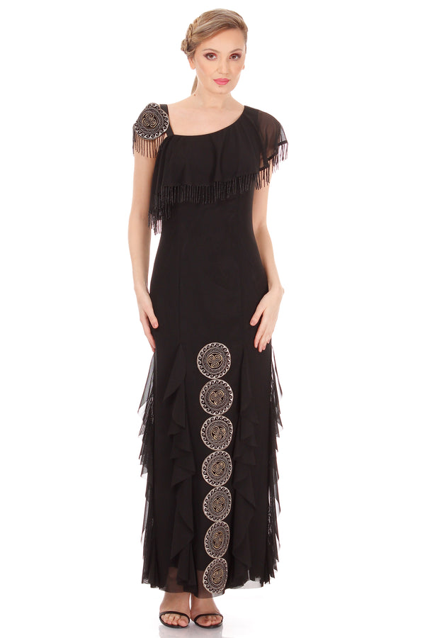 Rochie tul negru cu broderie I-109